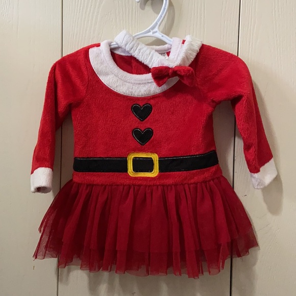 George Santa Dress with Tulle Skirt and Fuzzy Headband - Picture 1 of 8